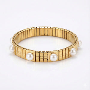 Golden Stretch Bracelet With Pearls