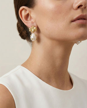Honey Pearl Bee Drop Earrings