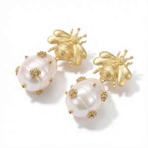 Honey Pearl Bee Drop Earrings