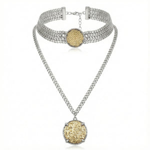 Dual-Tone Medallion Necklace Set