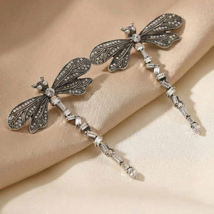 Midnight Dragonfly Drop Earrings