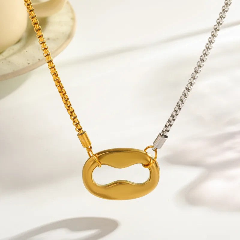 Pig Nose Pendant Two-Tone Link Necklace