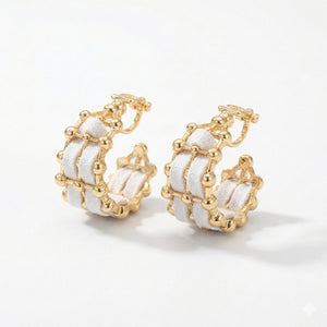 Ivory Pearl Beaded Hoop Earrings