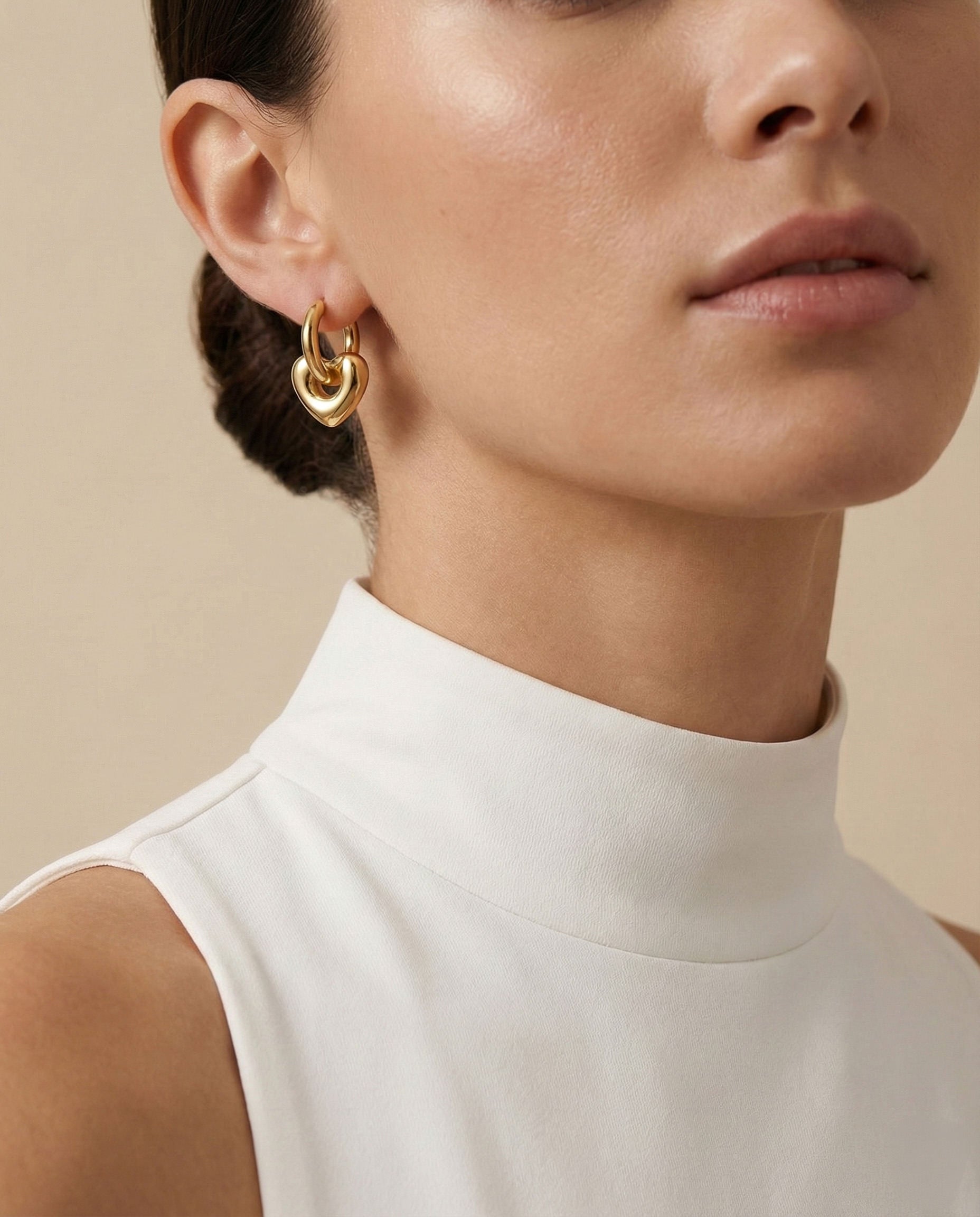 Golden Lock Heart Hoops