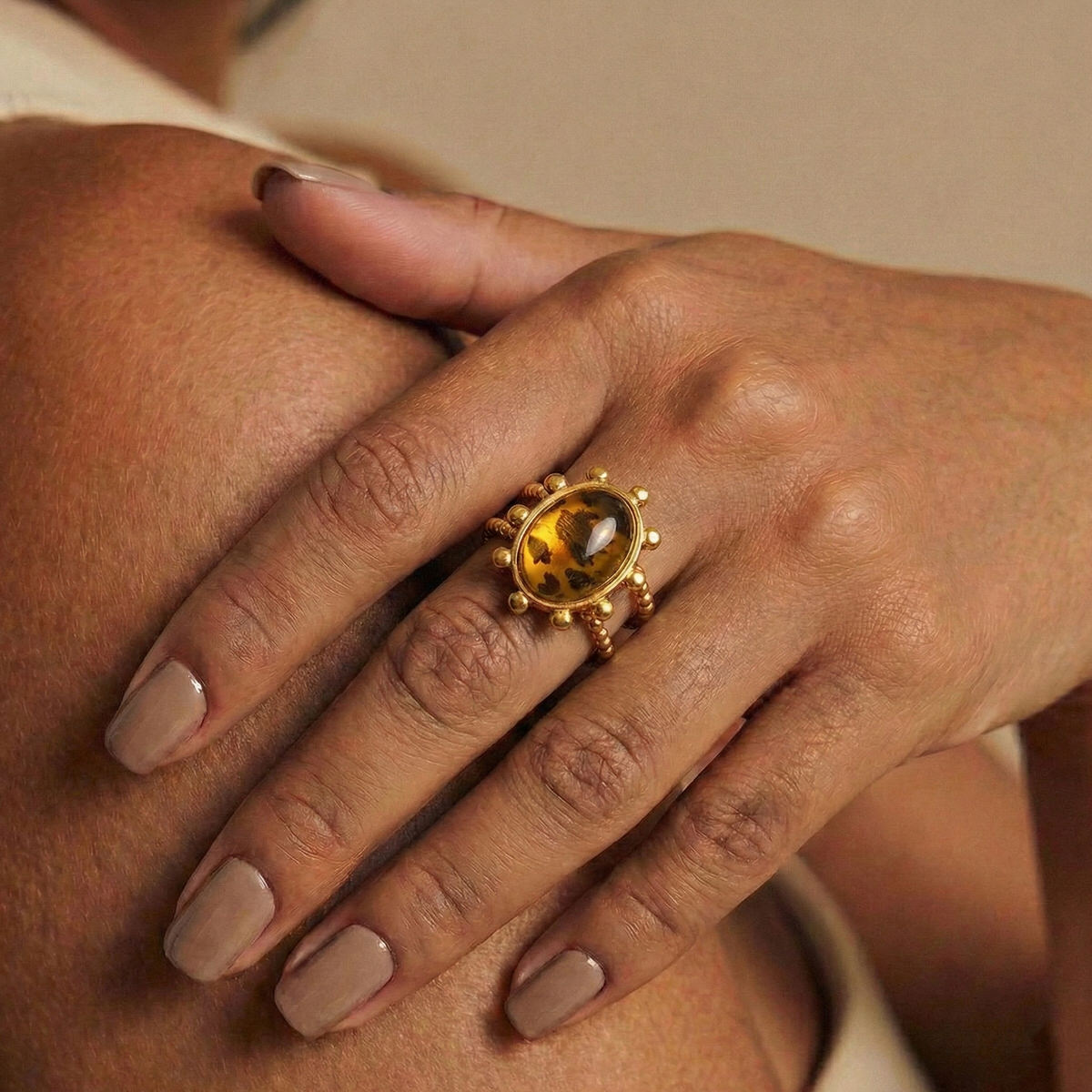 Leopard Pattern Beaded Oval Ring
