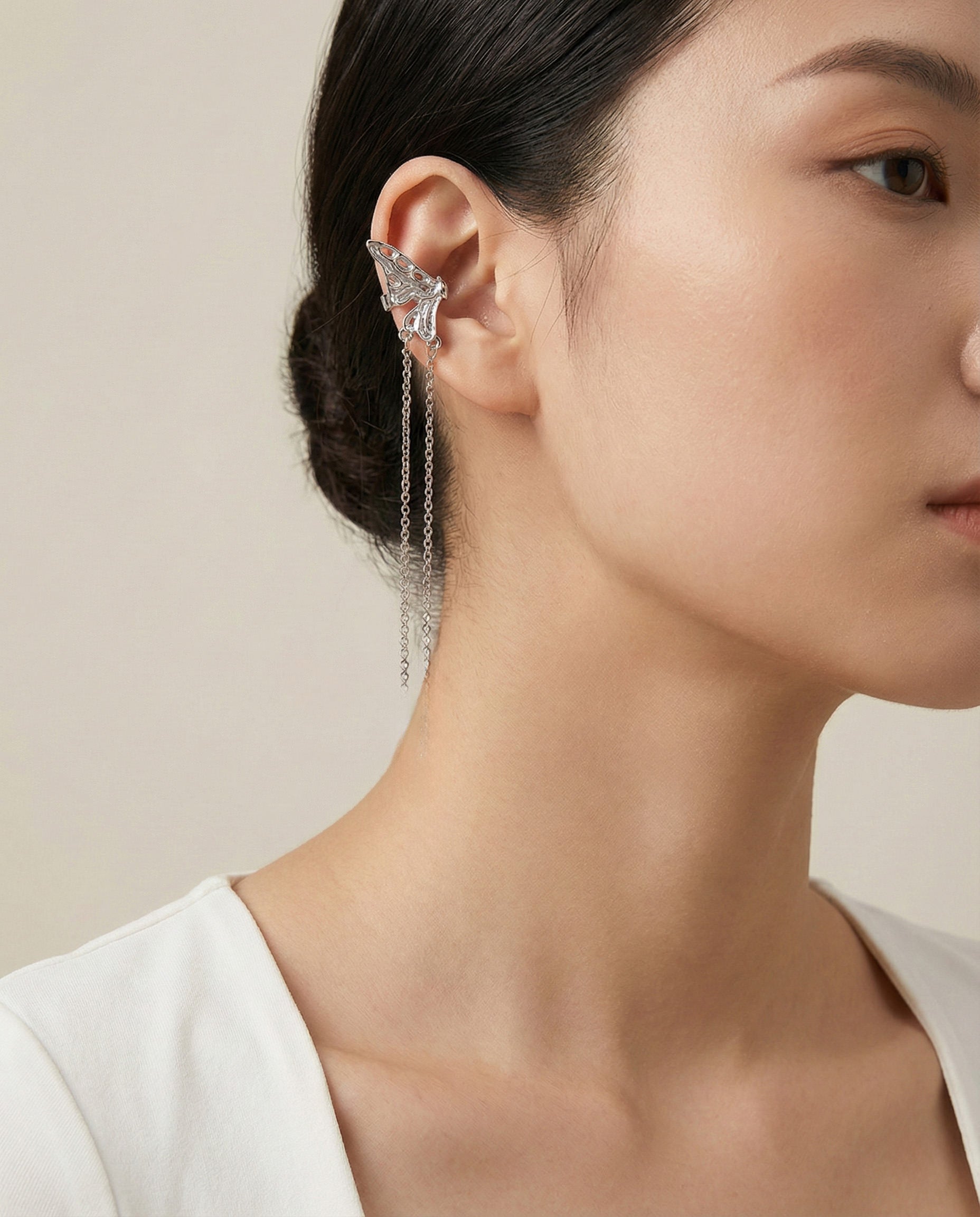 Silver Flutter Chain Ear Cuff