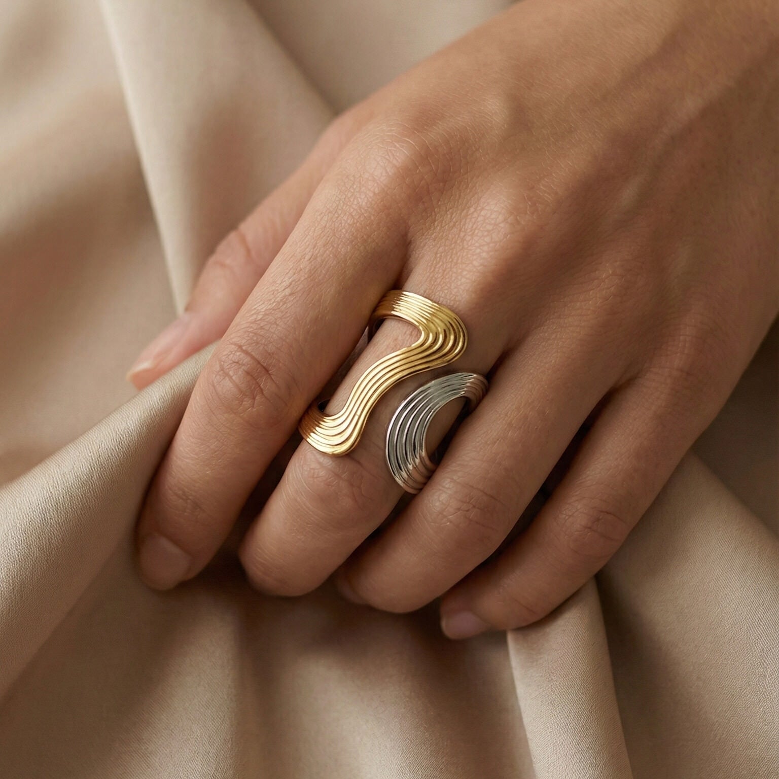 Dual Wave Sculptural Ring