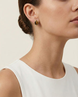 Golden Ember Oval Studs