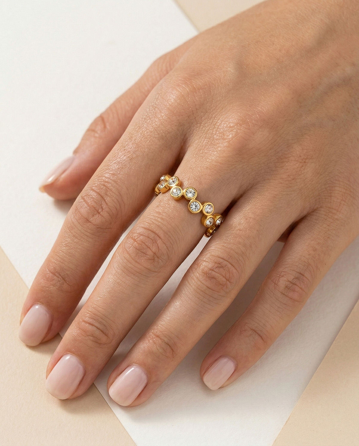 White Crystal Bubble Band Ring