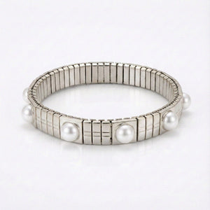 Silver Stretch Bracelet With Pearls