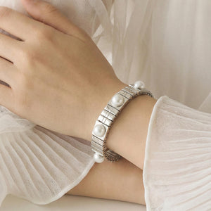 Silver Stretch Bracelet With Pearls