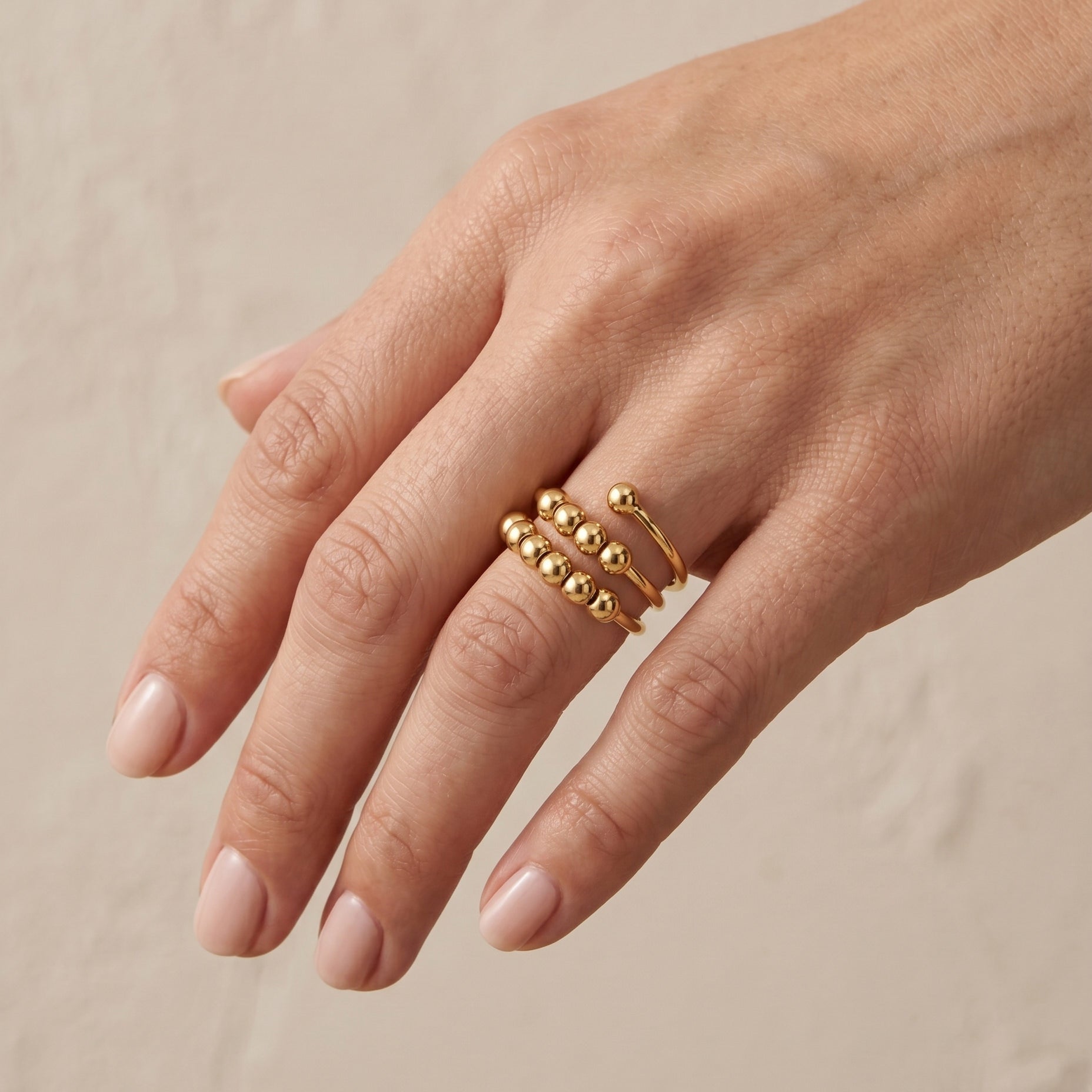 Golden Orbit Beaded Open Ring