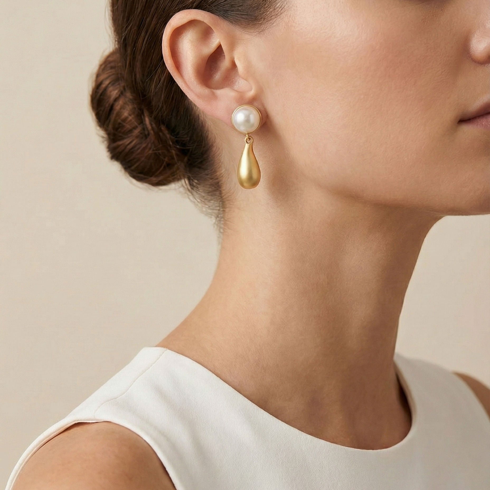 Pearl Teardrop Stud Earrings