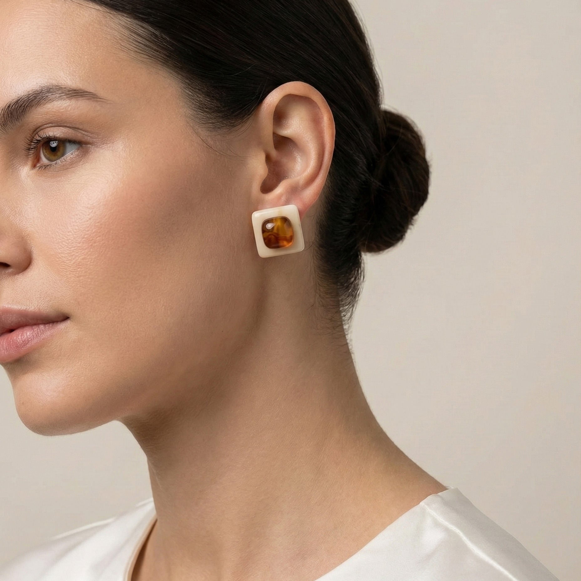 Mocha Square Glass Studs
