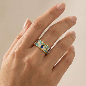 Turquoise Enamel All-Seeing Eye Band Ring