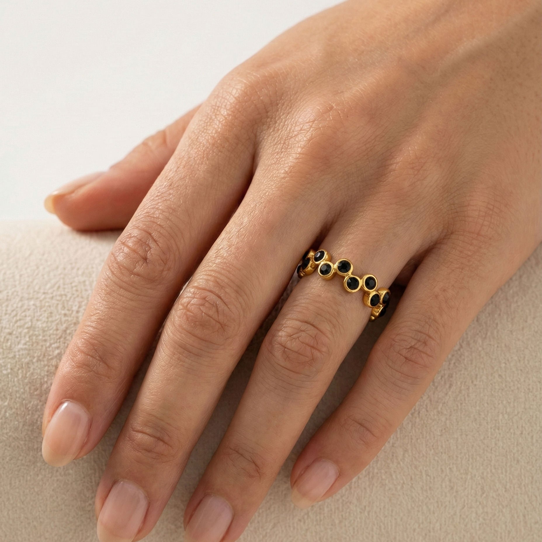 Black Crystal Bubble Band Ring