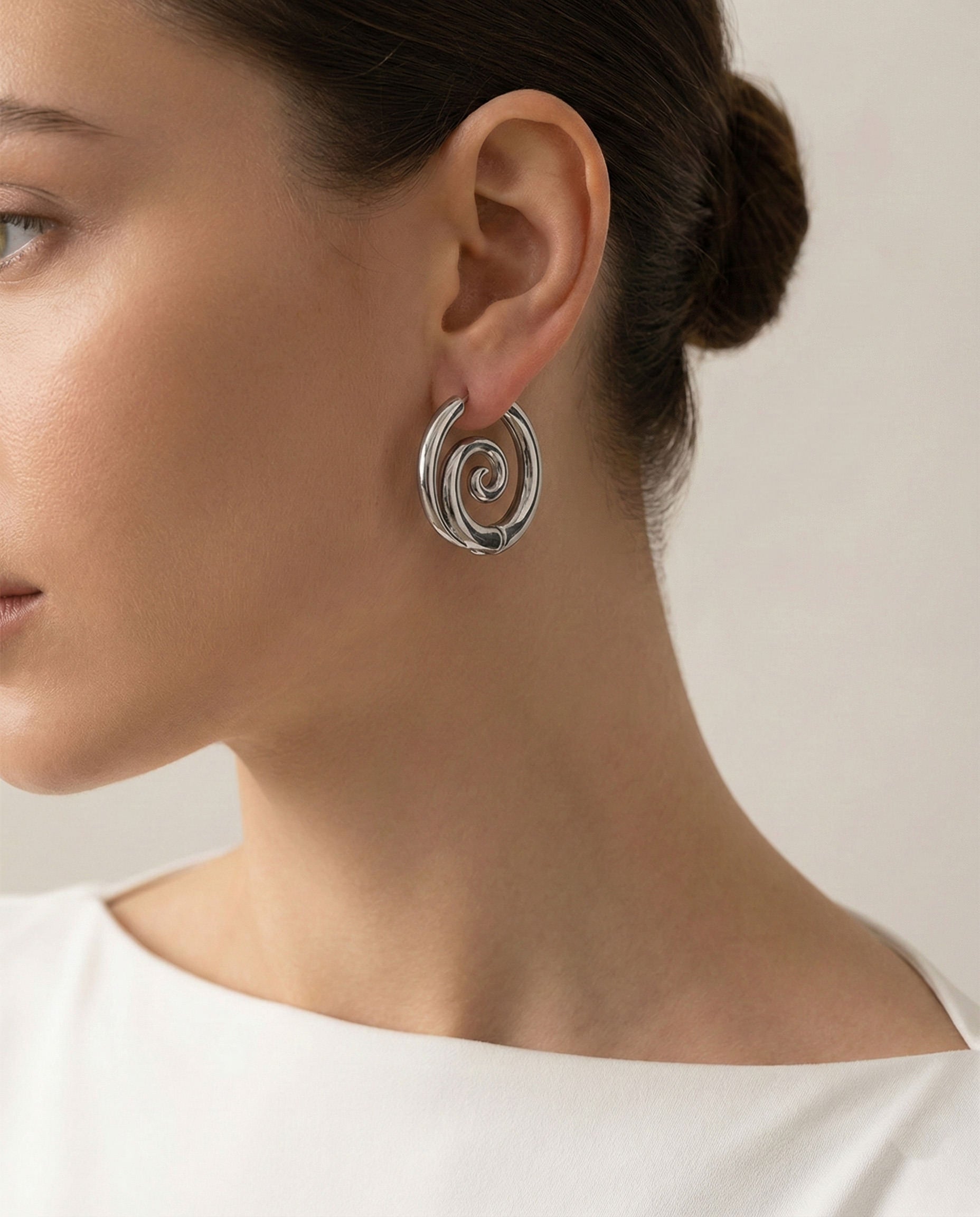 Silver Spiral Hoops