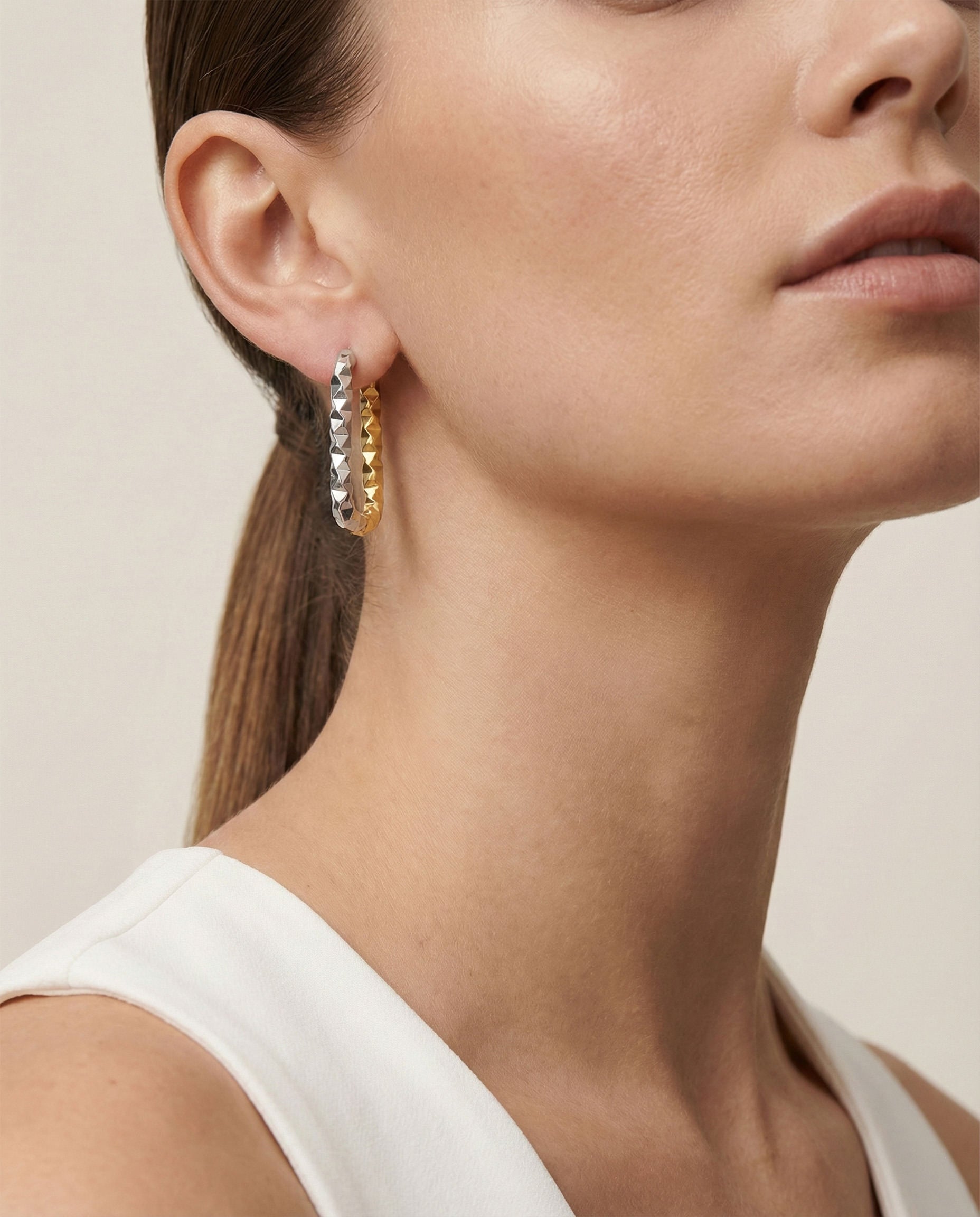 Split-Facet Rectangle Earrings
