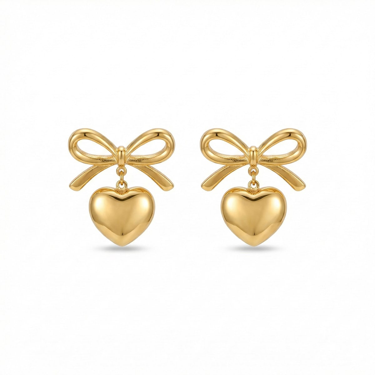 Golden Bow Heart Studs