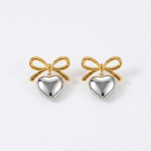 Dual-Tone Bow Heart Studs