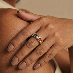 Radiant Spectrum Gemstone Band Ring