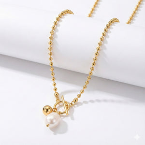 Luxe Pearl Charm Toggle Necklace