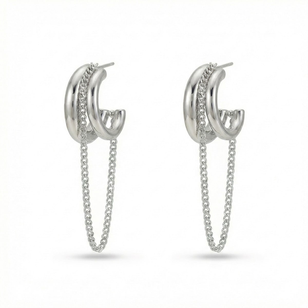 Silver Chain Hug Hoops
